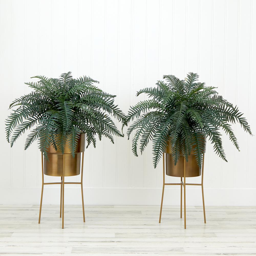 34in. Artificial River Fern Plant in Metal Planter (Set of 2). Picture 3