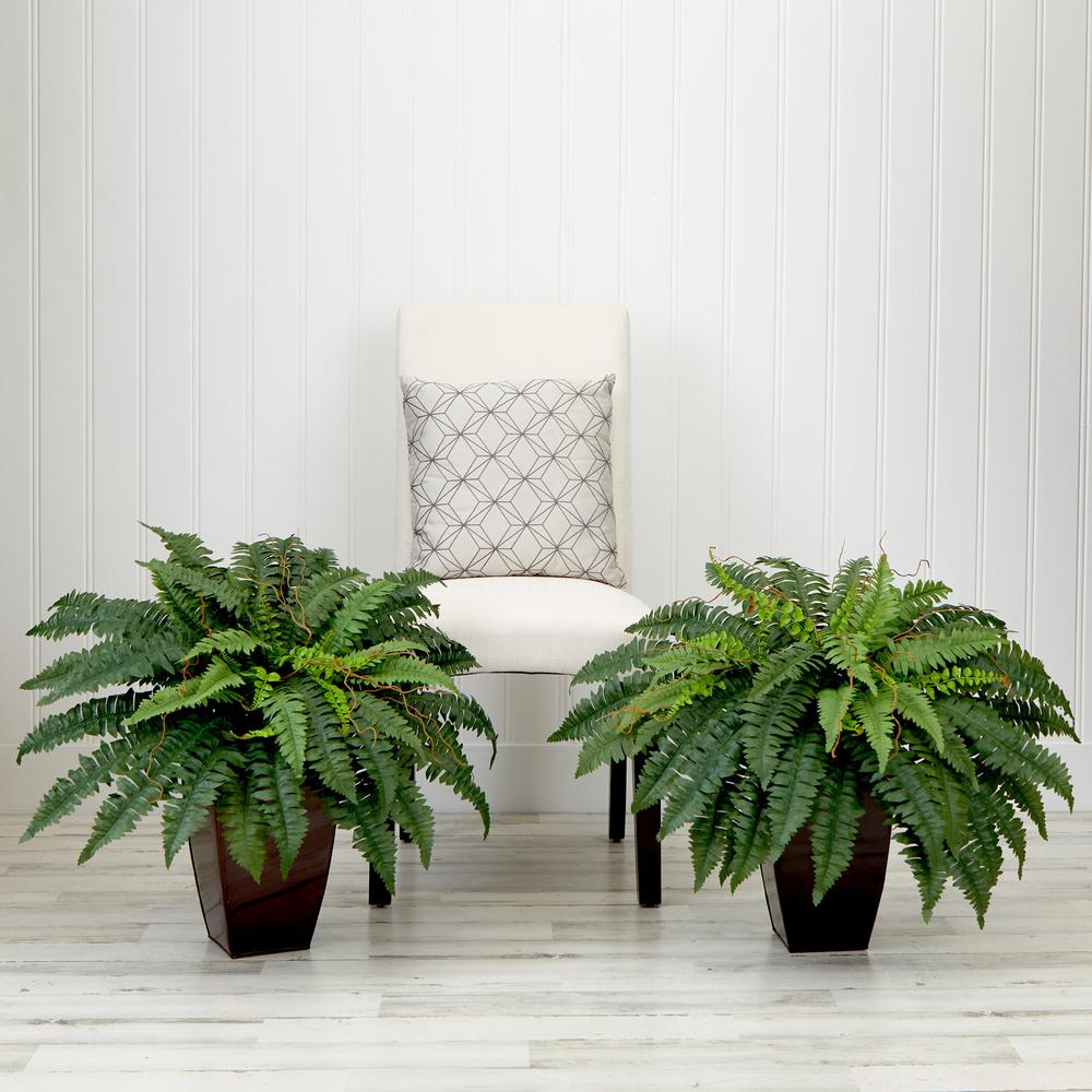 23in. Artificial Boston Fern Plant with Tapered Bronze Planter  (Set of 2). Picture 3