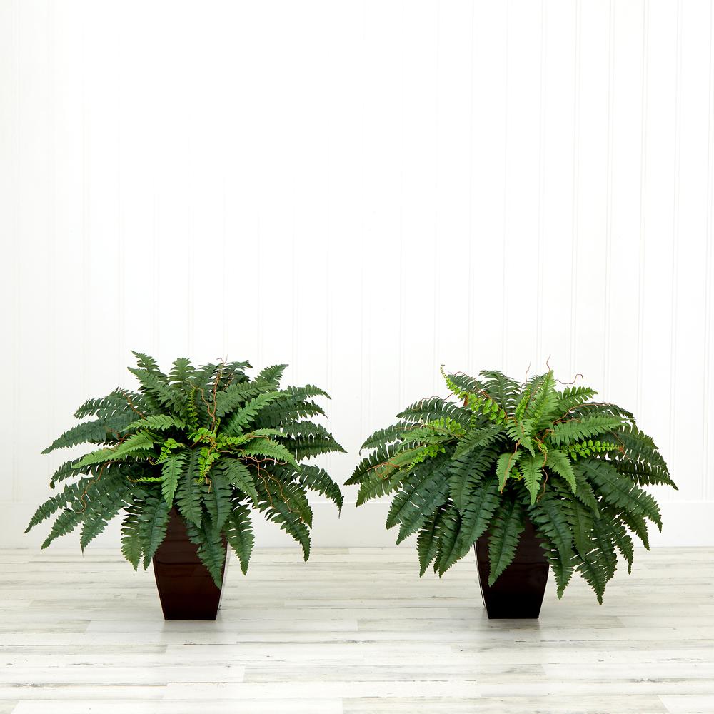 23in. Artificial Boston Fern Plant with Tapered Bronze Planter  (Set of 2). Picture 2