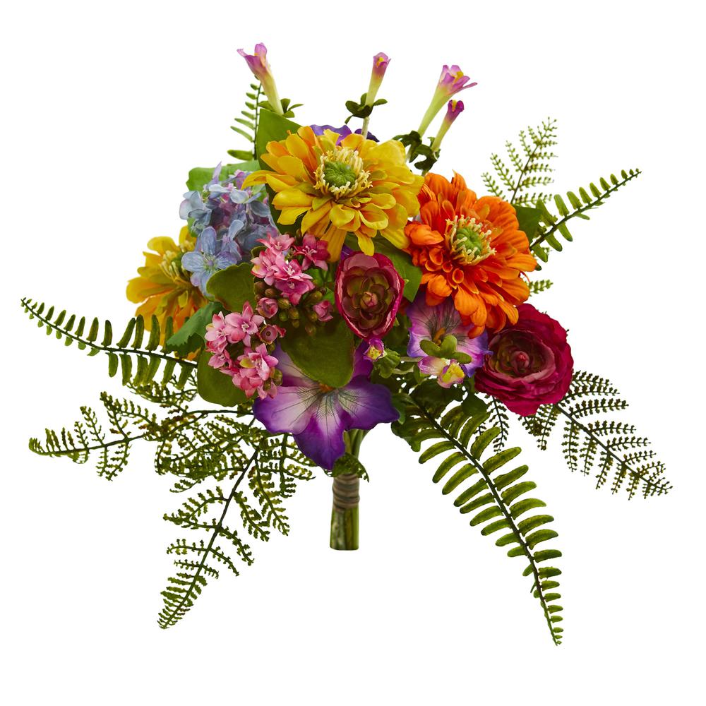 13in. Mixed Flowers Artificial Bush (Set of 2). Picture 1