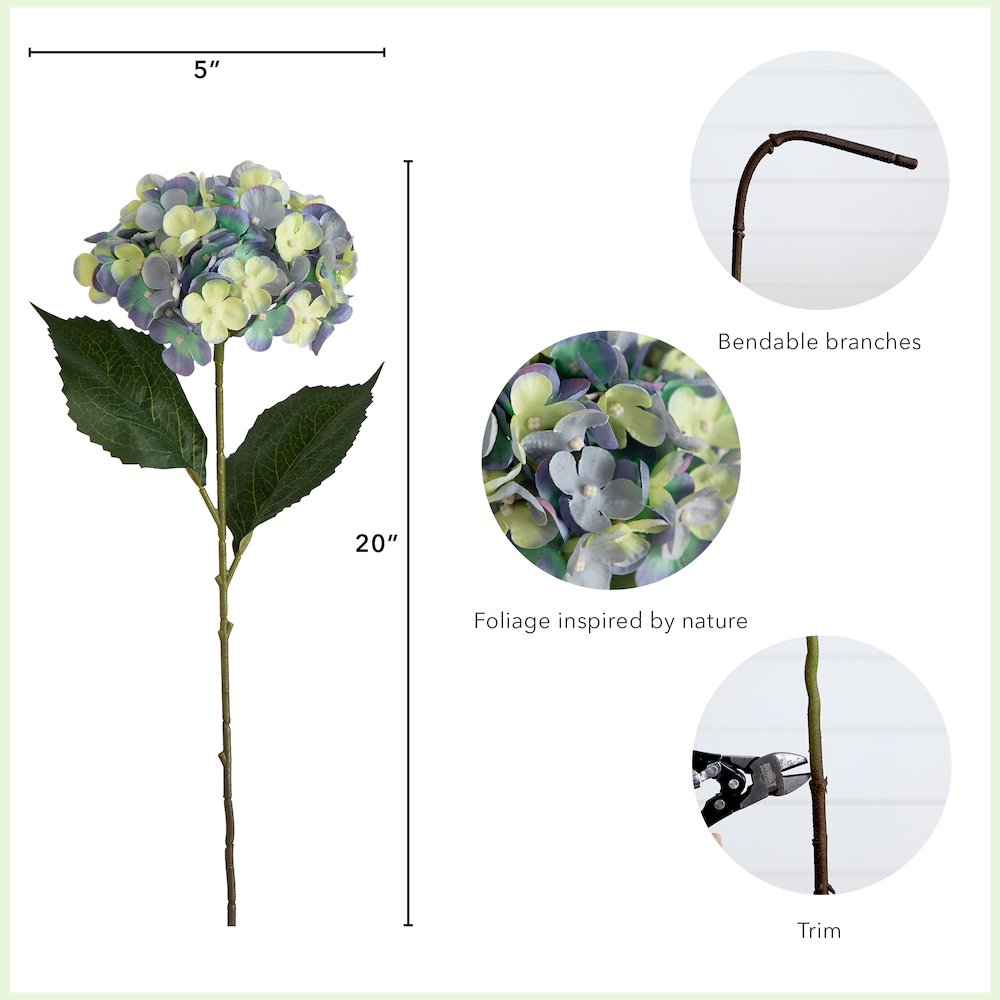 20in. Artificial Hydrangea Flower Stems, Set of 3. Picture 6