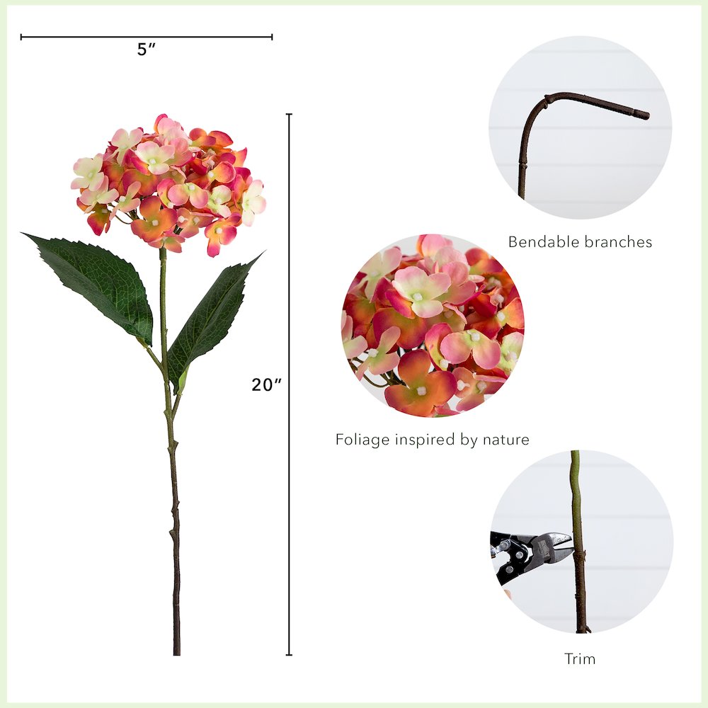 20in. Artificial Hydrangea Flower Stems, Set of 3. Picture 6