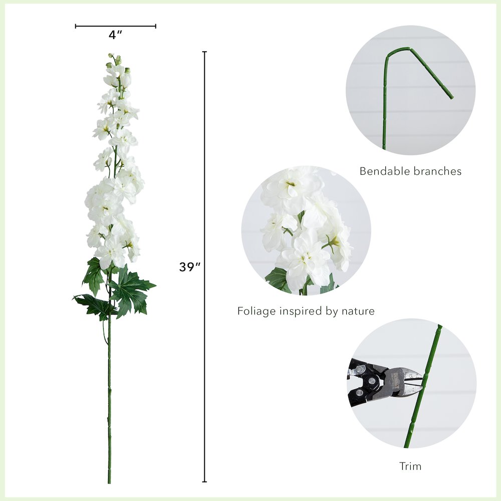 39in. Artificial Delphinium Flower Stems, Set of 3. Picture 5