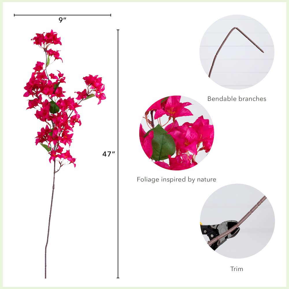 47in. Artificial Bougainvillea Flower Stems, Set of 3. Picture 7
