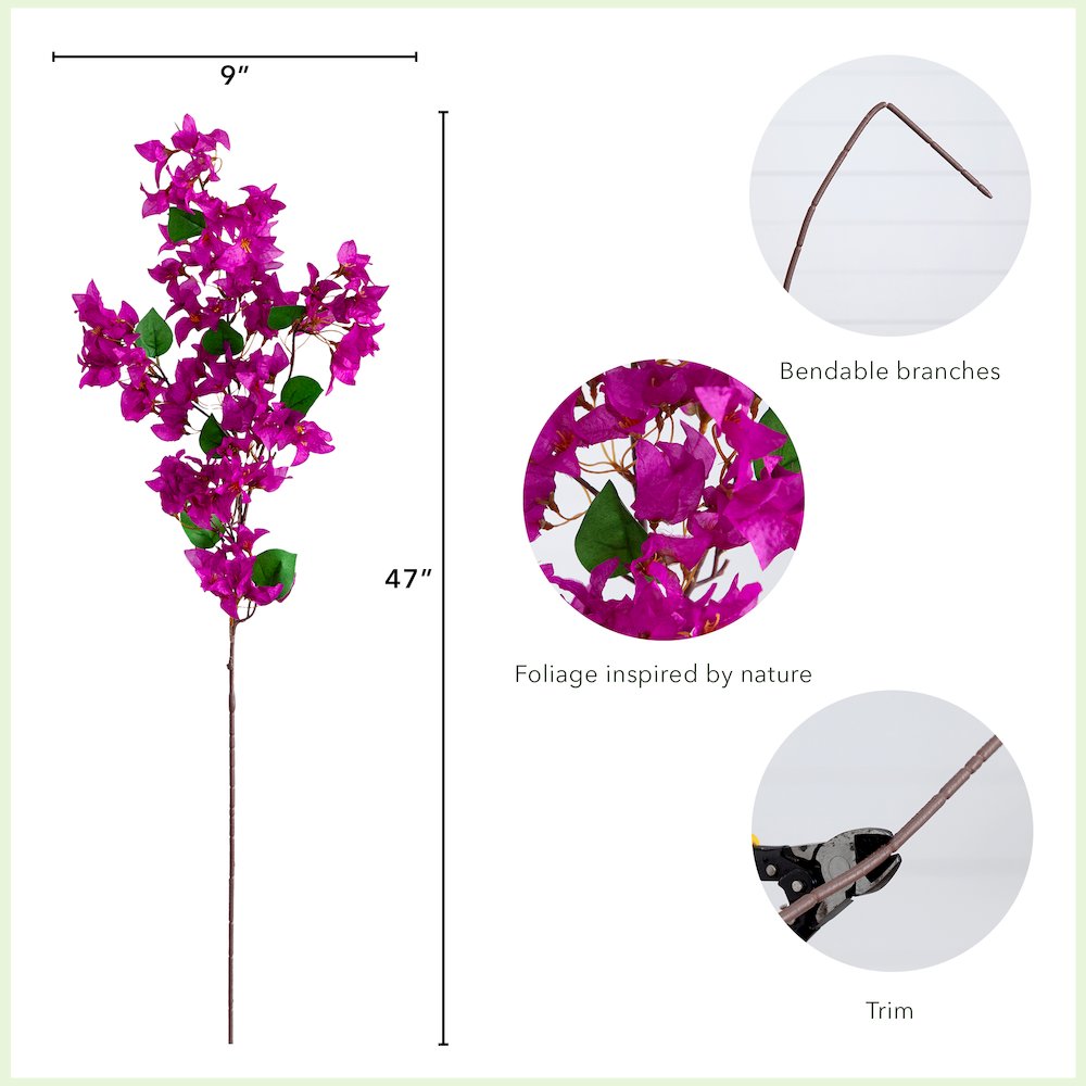 47in. Artificial Bougainvillea Flower Stems, Set of 3. Picture 7