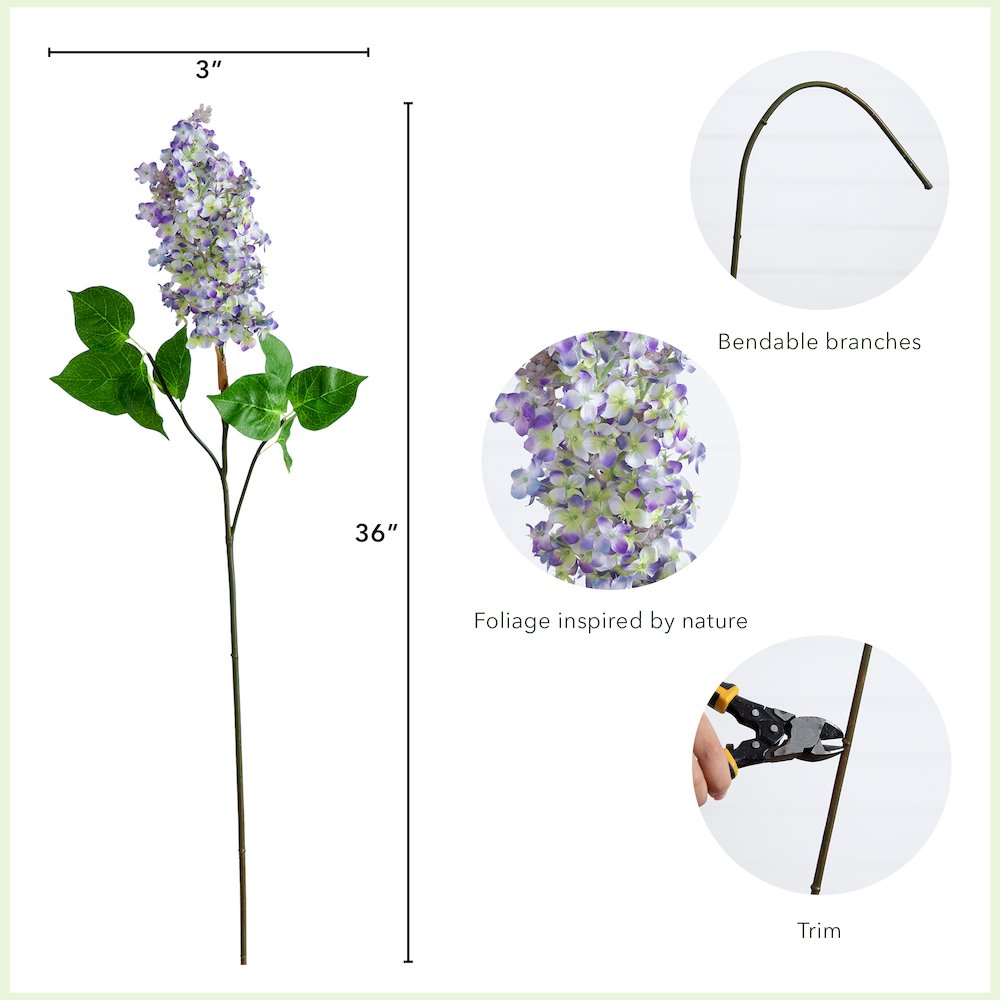 36in. Artificial Lilac Flower Stems, Set of 3. Picture 7