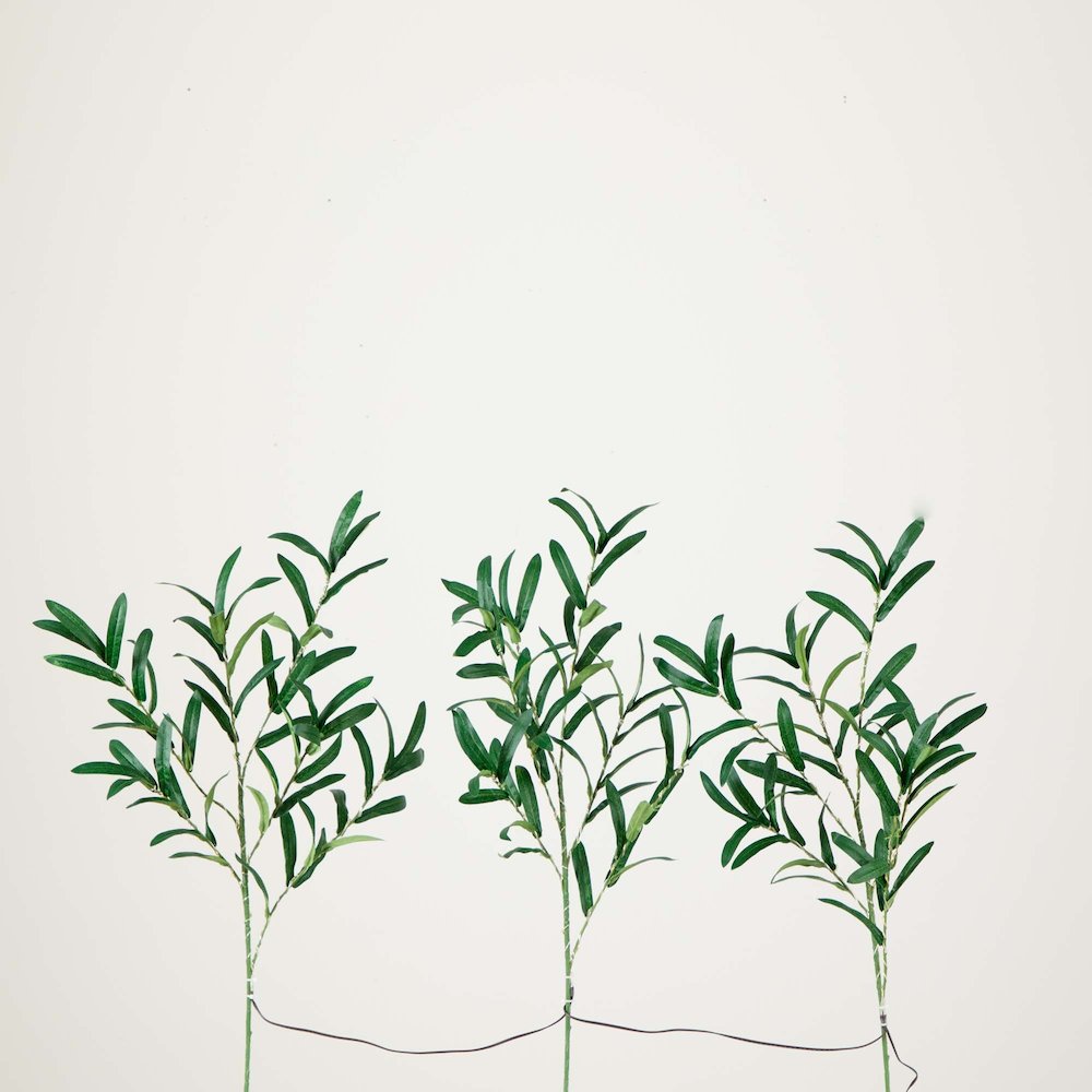 23in. Lighted Artificial Olive Branch Stems - Set of 3. Picture 2