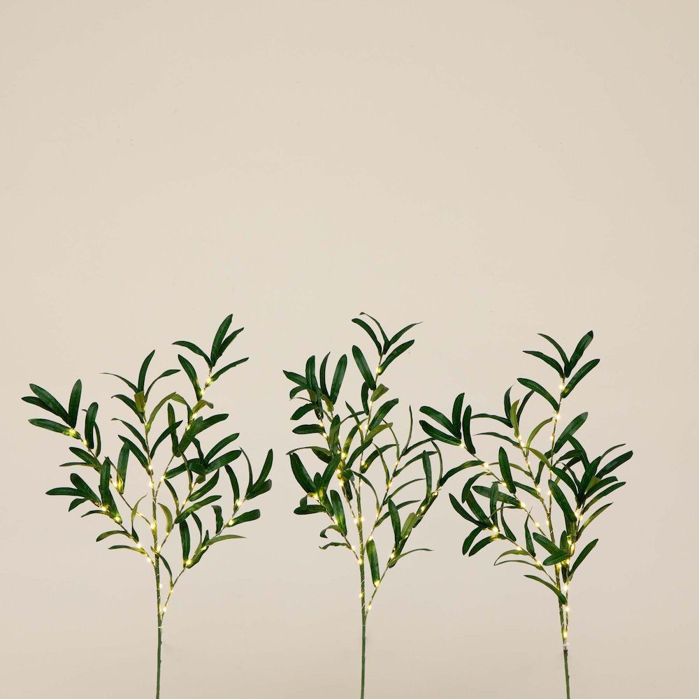 23in. Lighted Artificial Olive Branch Stems - Set of 3. Picture 3