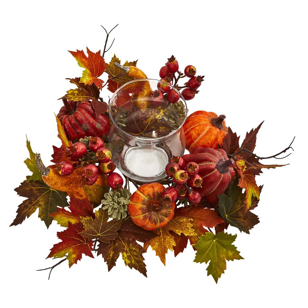 Pumpkin, Gourd, Berry and Maple Leaf Artificial Arrangement Candelabrum. Picture 2