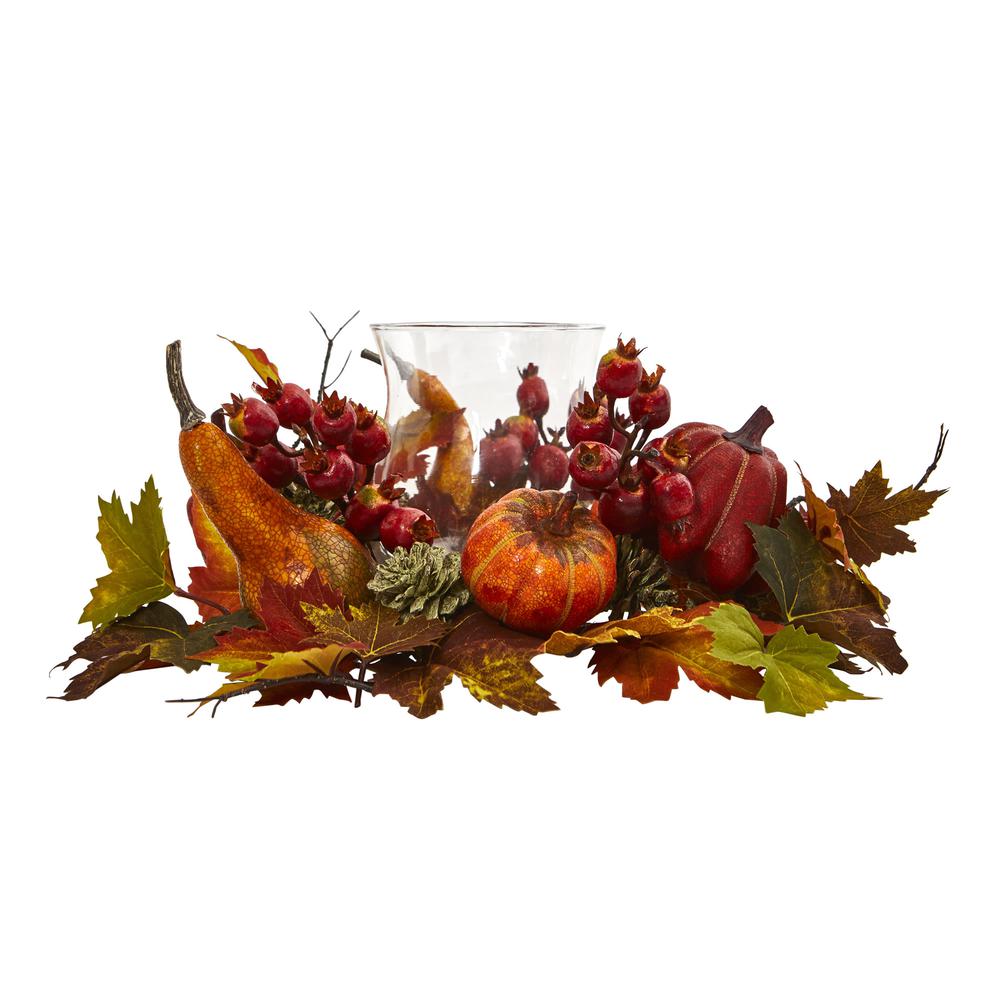 Pumpkin, Gourd, Berry and Maple Leaf Artificial Arrangement Candelabrum. Picture 3