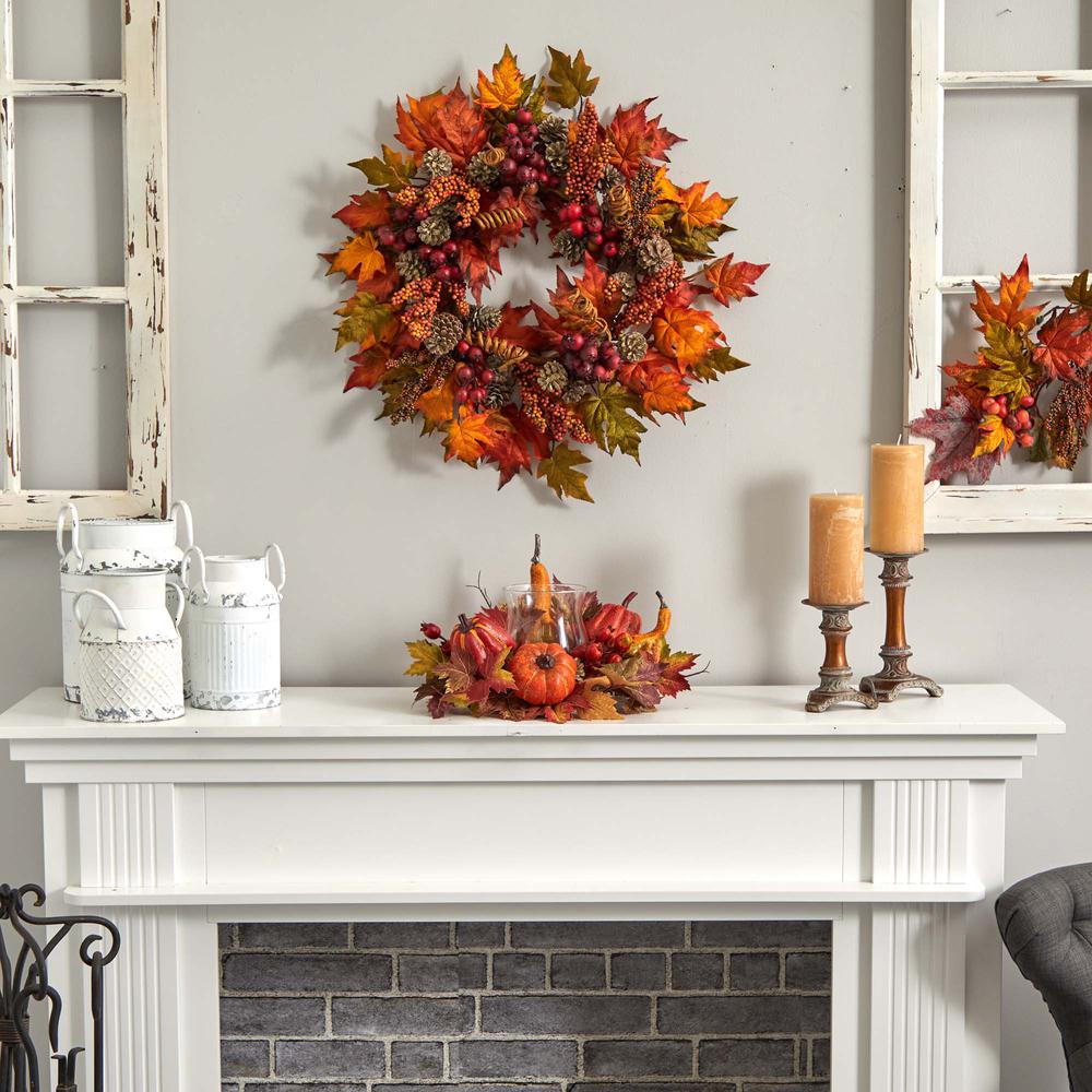 Pumpkin, Gourd, Berry and Maple Leaf Artificial Arrangement Candelabrum. Picture 4