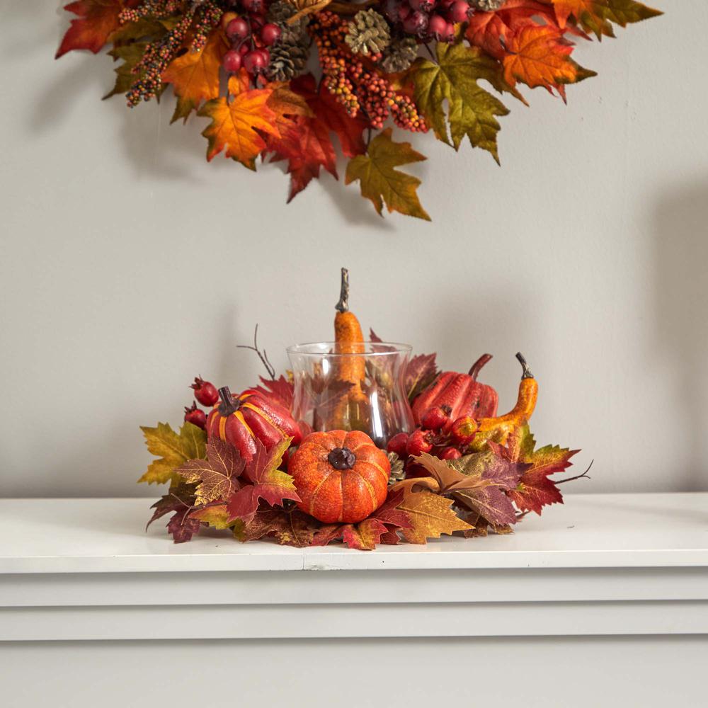 Pumpkin, Gourd, Berry and Maple Leaf Artificial Arrangement Candelabrum. Picture 5