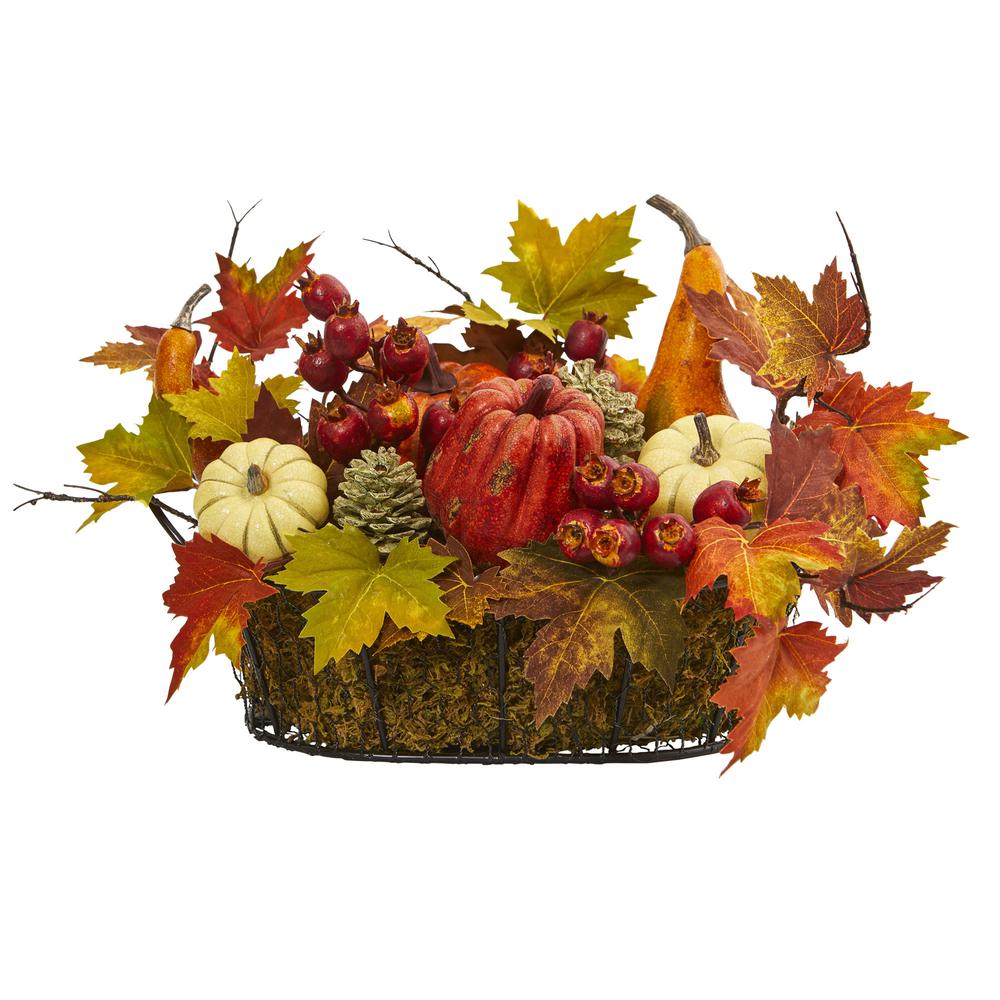 Pumpkin, Gourd, Berry and Maple Leaf Artificial Arrangement. Picture 1