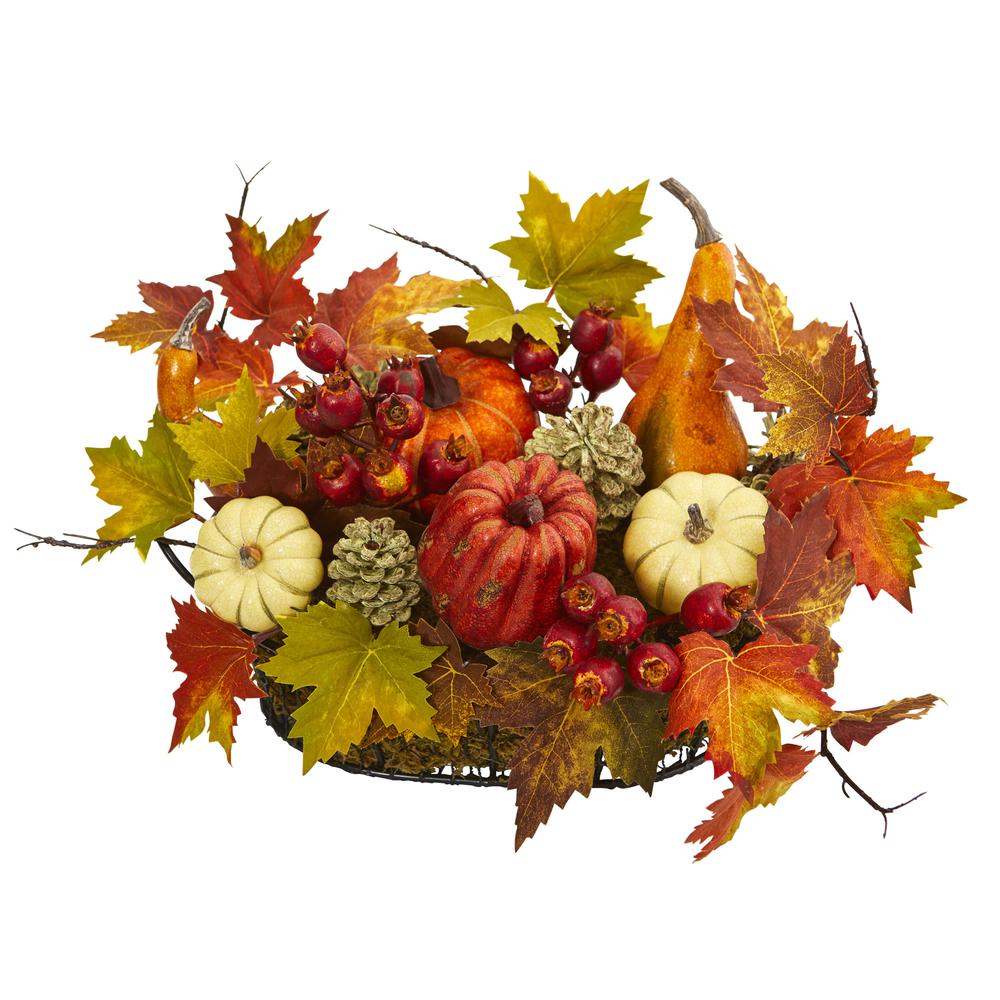 Pumpkin, Gourd, Berry and Maple Leaf Artificial Arrangement. Picture 2