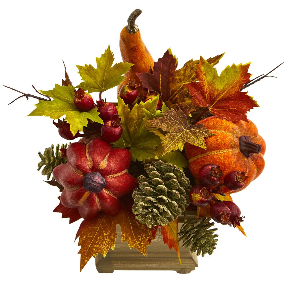 Pumpkin, Gourd, Berry and Maple Leaf Artificial Arrangement. Picture 2