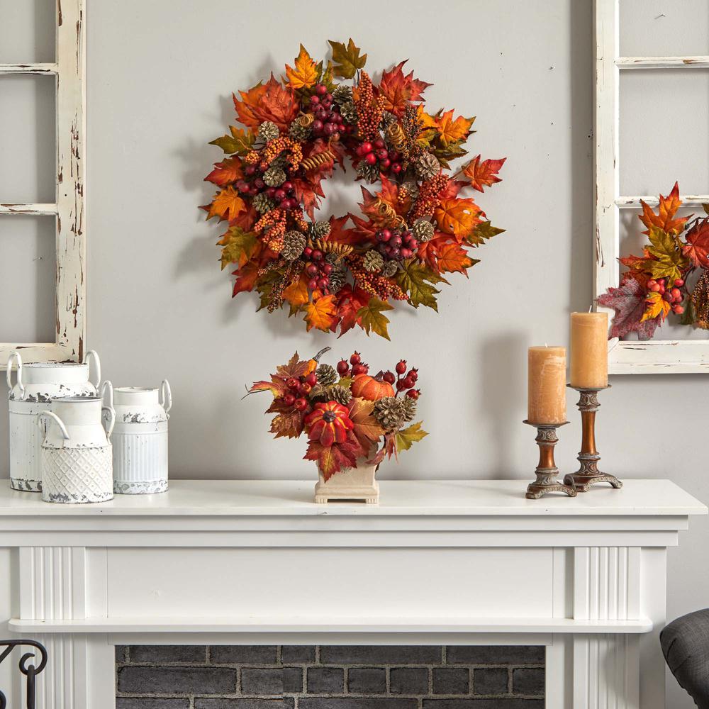 Pumpkin, Gourd, Berry and Maple Leaf Artificial Arrangement. Picture 3