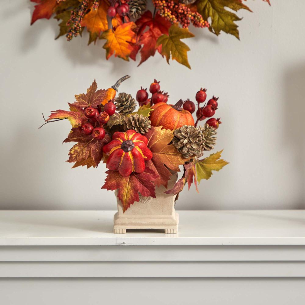 Pumpkin, Gourd, Berry and Maple Leaf Artificial Arrangement. Picture 4
