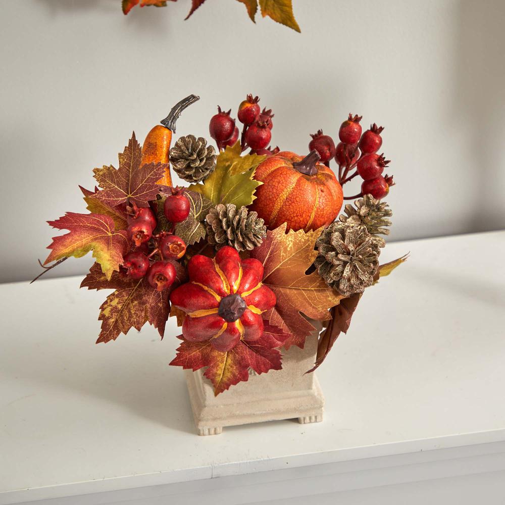 Pumpkin, Gourd, Berry and Maple Leaf Artificial Arrangement. Picture 5