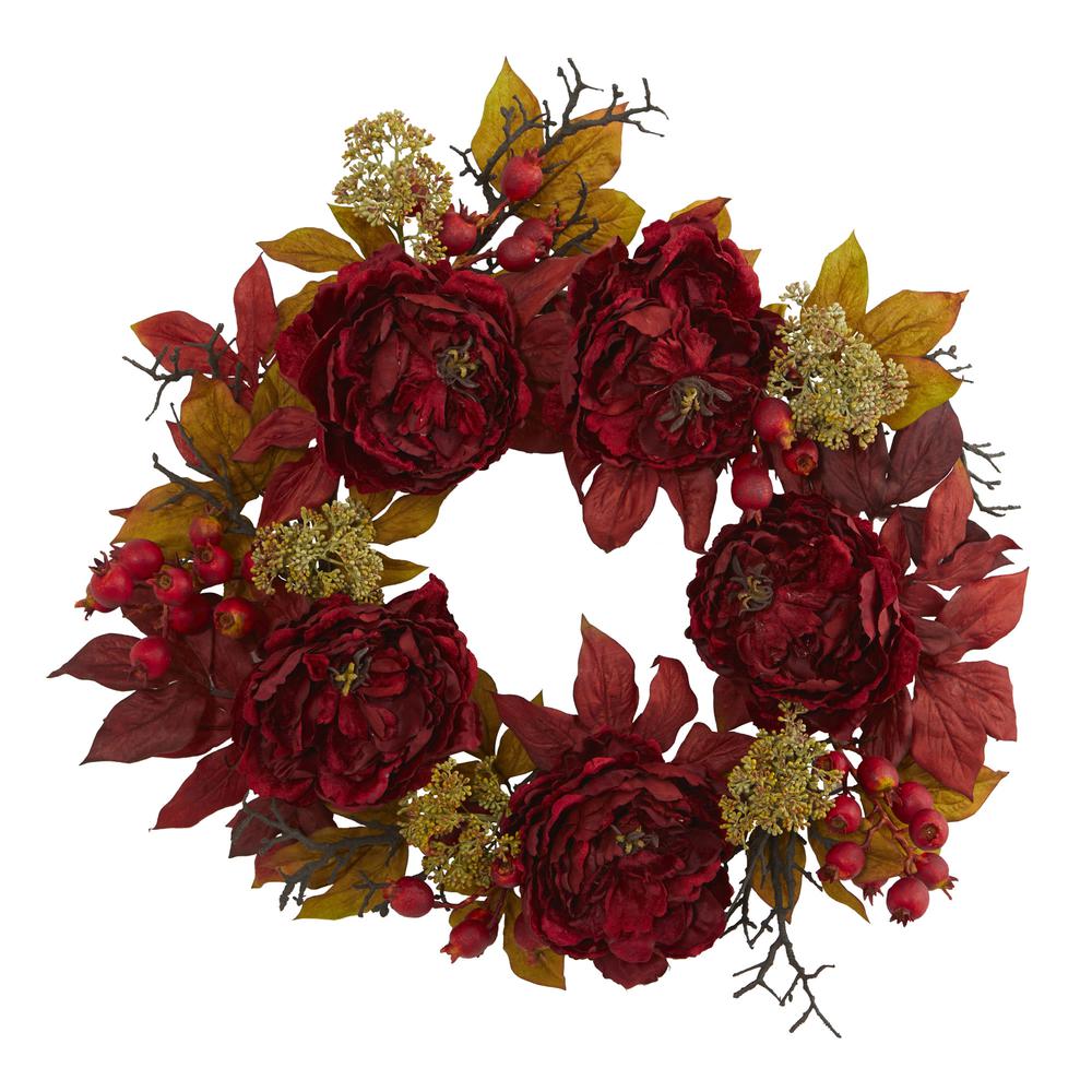 24in. Peony Sedum Wreath. Picture 1