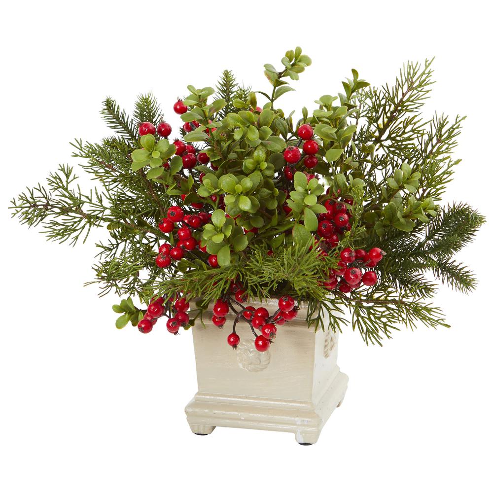 Holiday Berry and Pine Artificial Arrangement. Picture 1
