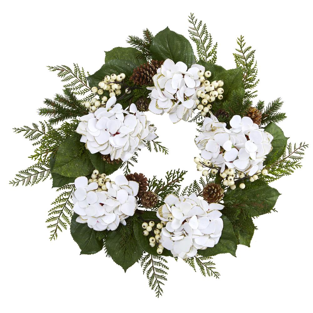 24in. Gold Trimmed Hydrangea and Berry Wreath. Picture 1