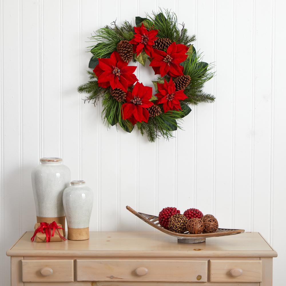 28in. Poinsettia and Pine Wreath. Picture 2