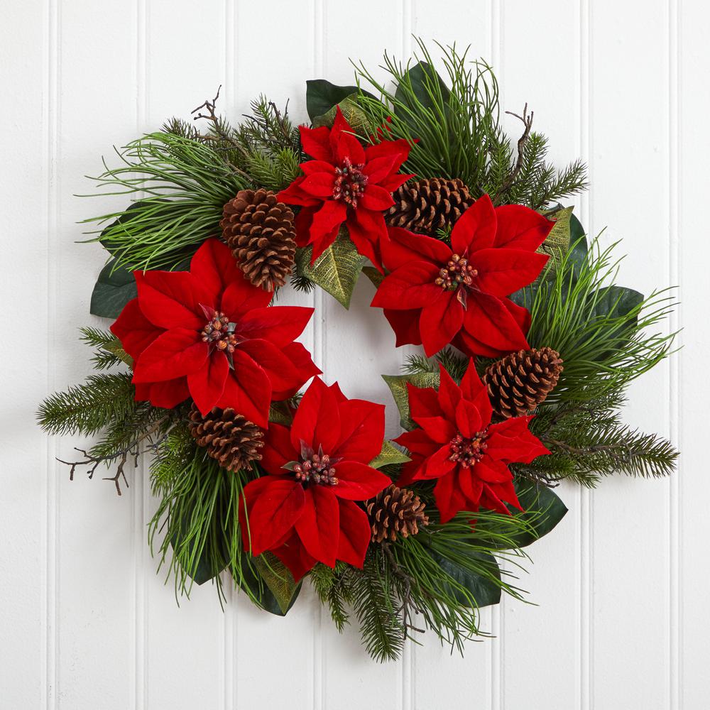 28in. Poinsettia and Pine Wreath. Picture 3