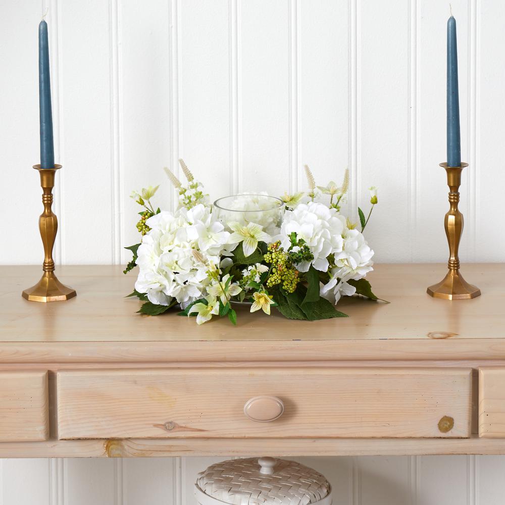 Hydrangea Artificial Arrangement Candelabrum. Picture 5