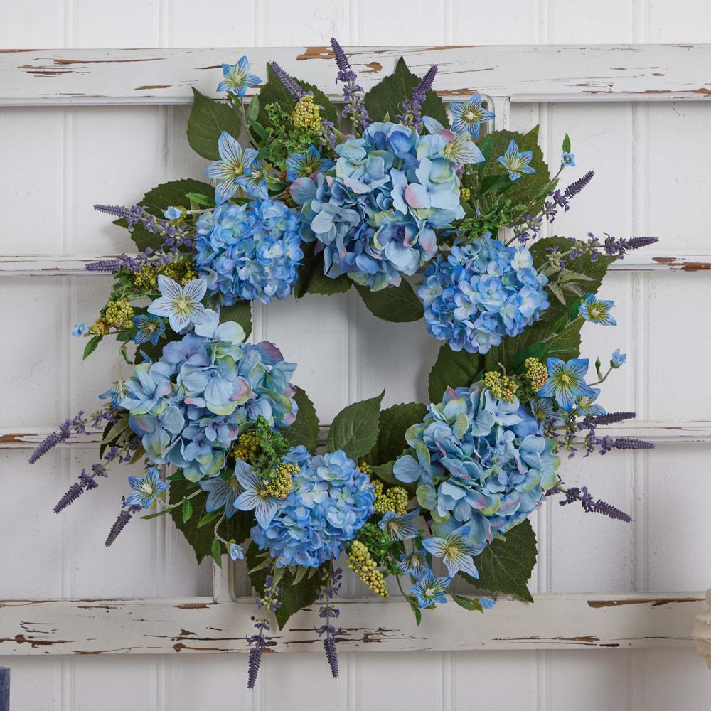 24in. Hydrangea Wreath Blue. Picture 4