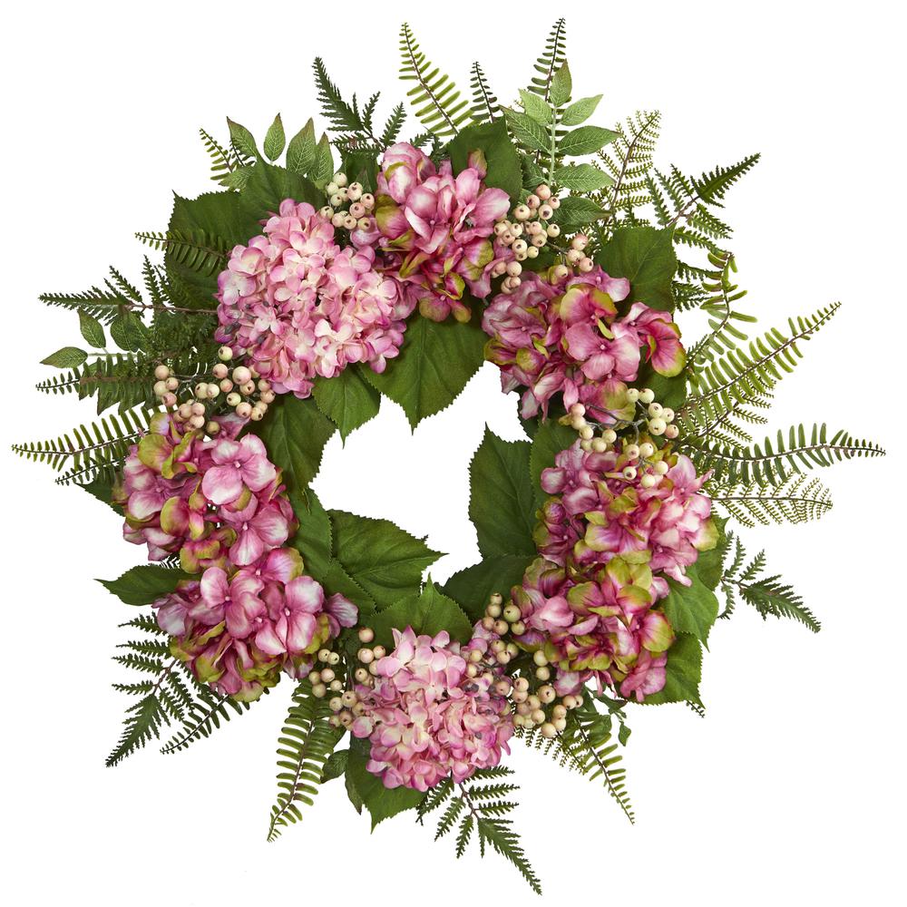24in. Hydrangea Berry Wreath, Pink. Picture 1