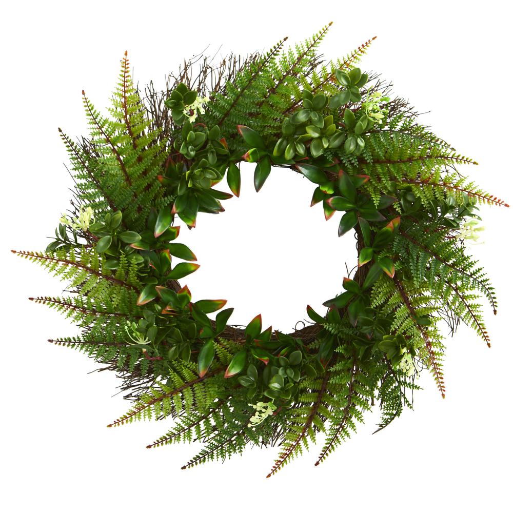 23in. Assorted Fern Wreath UV Resistant (Indoor/Outdoor). Picture 1