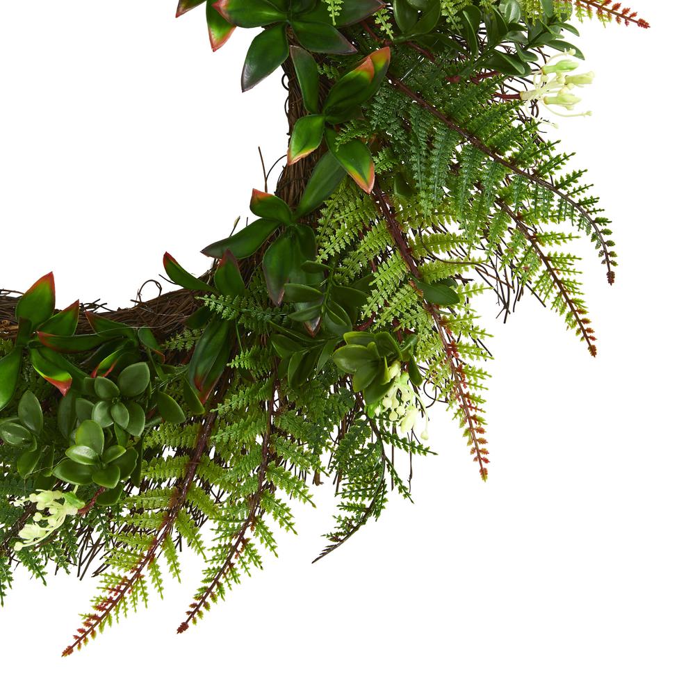 23in. Assorted Fern Wreath UV Resistant (Indoor/Outdoor). Picture 2
