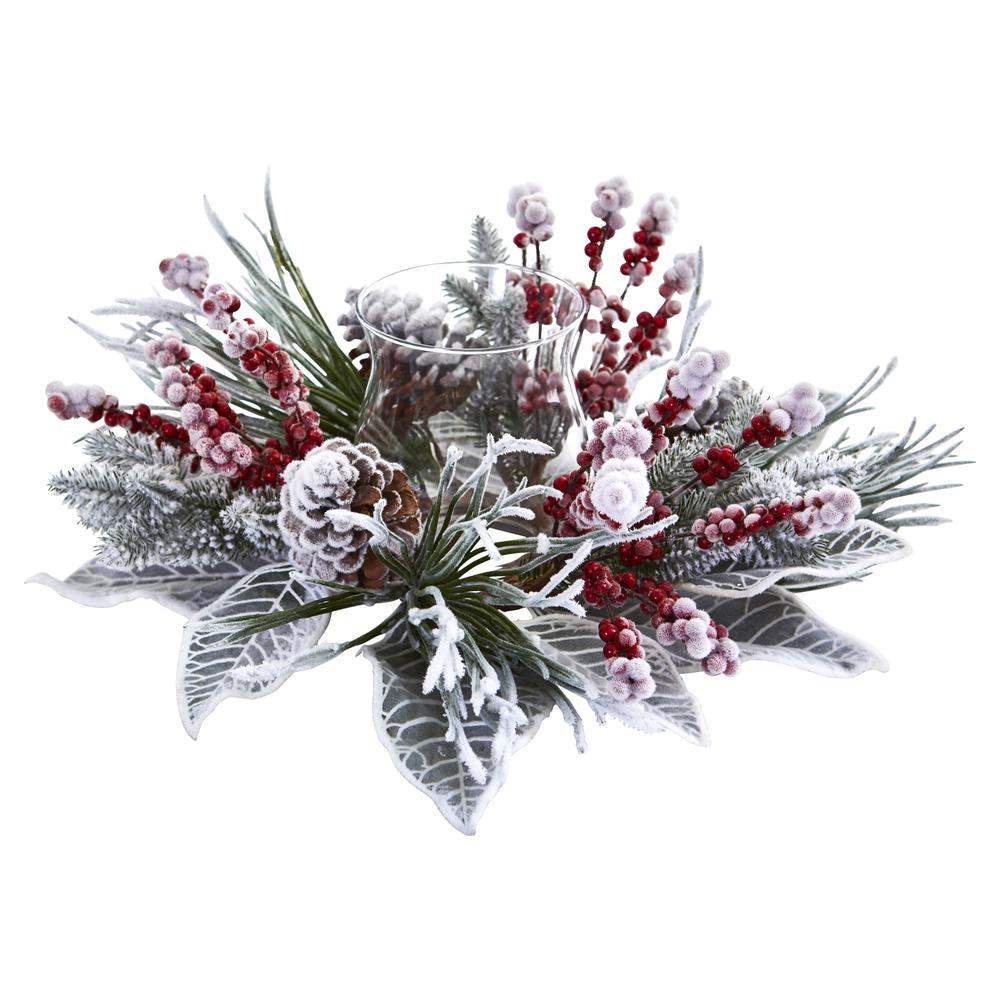 Snowy Magnolia Berry Artificial Arrangement Candelabrum. Picture 3