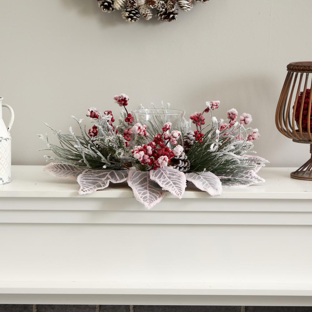 Snowy Magnolia Berry Artificial Arrangement Candelabrum. Picture 1