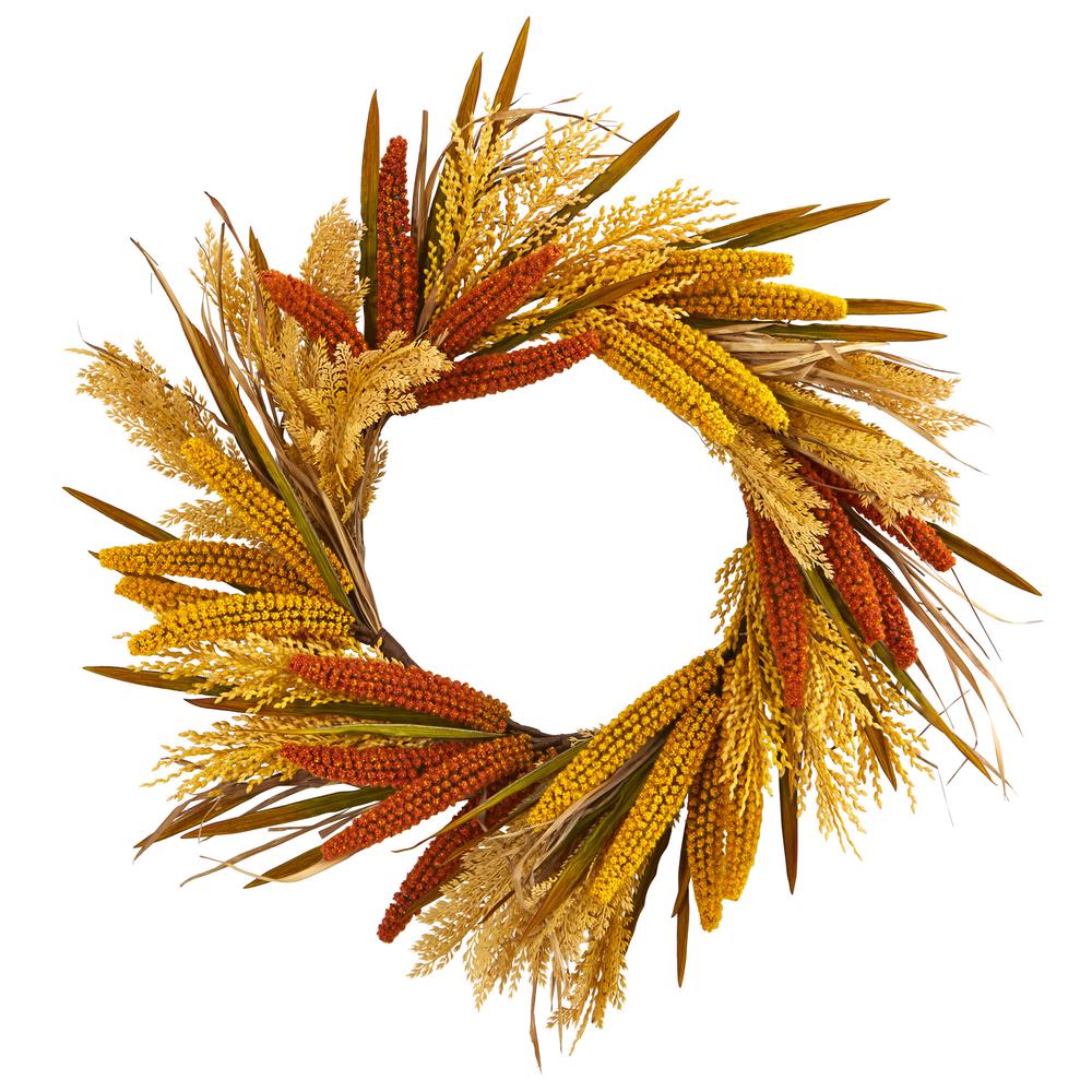 25in. Sorghum Harvest Artificial Wreath. Picture 1