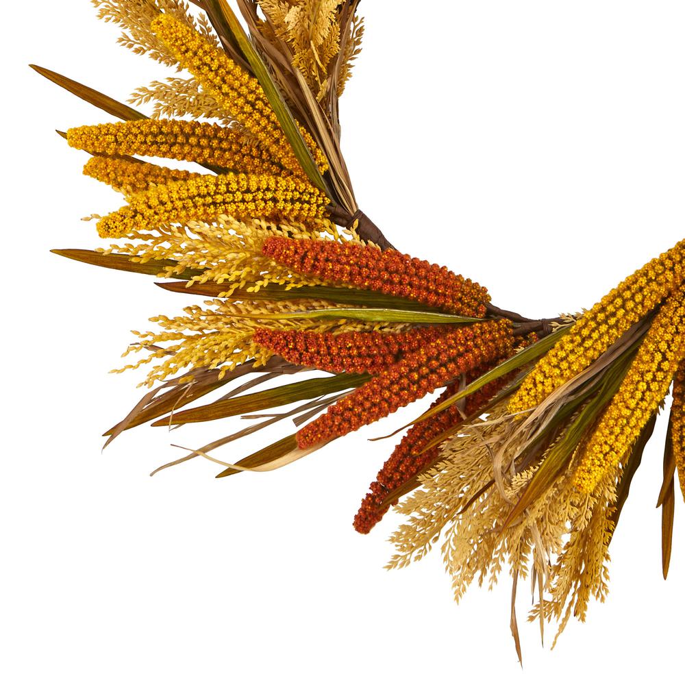 25in. Sorghum Harvest Artificial Wreath. Picture 2