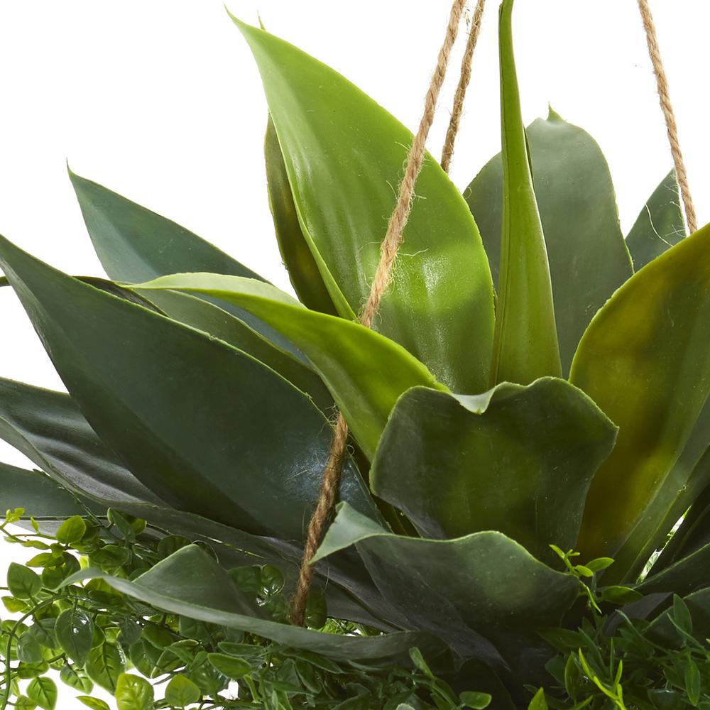 Agave and Maiden Hair Artificial Plant in Hanging Basket (Indoor/Outdoor). Picture 3