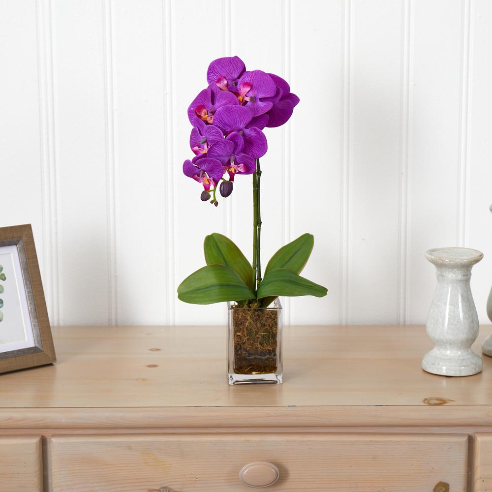 24in. Orchid Phalaenopsis Artificial Arrangement in Vase, Mauve. Picture 2