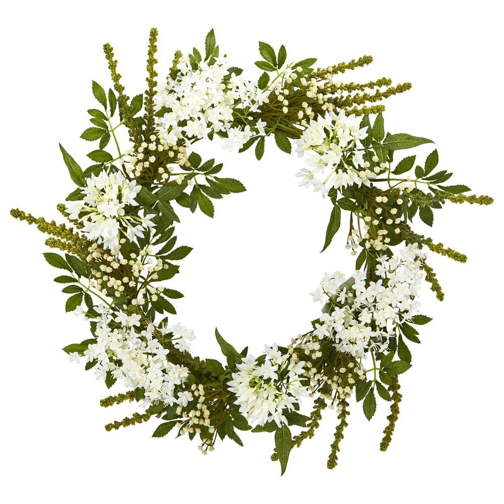 24in. White Mixed Floral Artificial Wreath. Picture 1