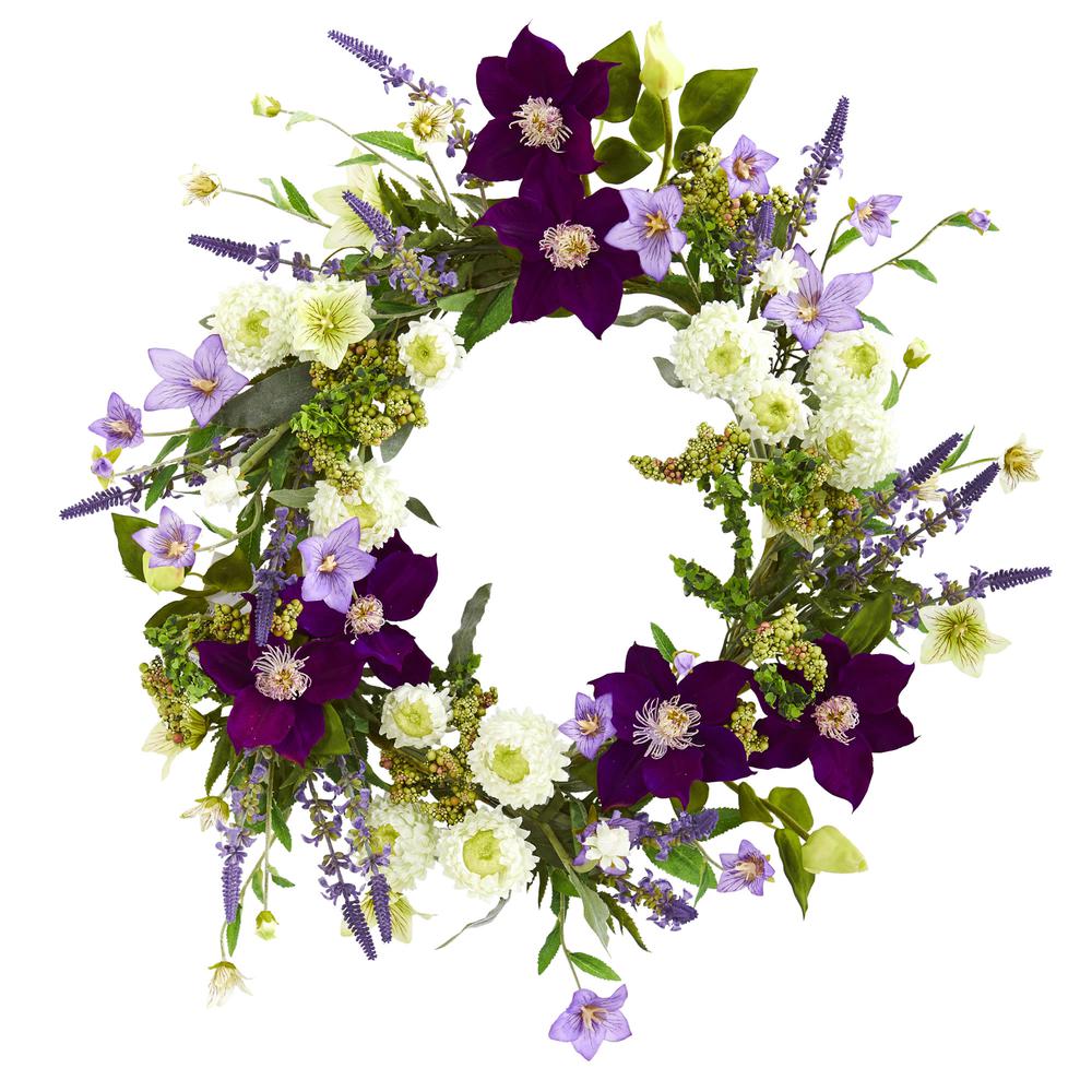 22in. Mixed Flower Artificial Wreath. Picture 1