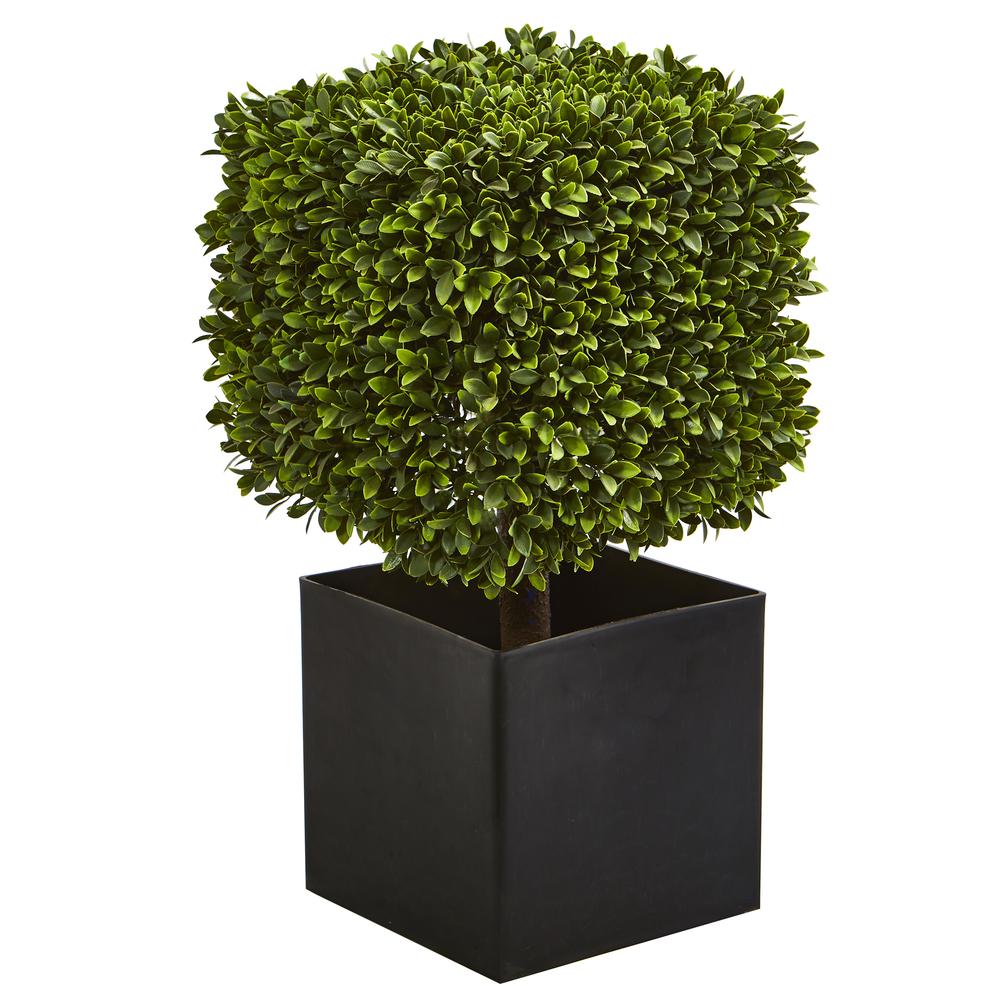 27in. Boxwood Artificial Plant in Black Planter (Indoor/Outdoor). Picture 1