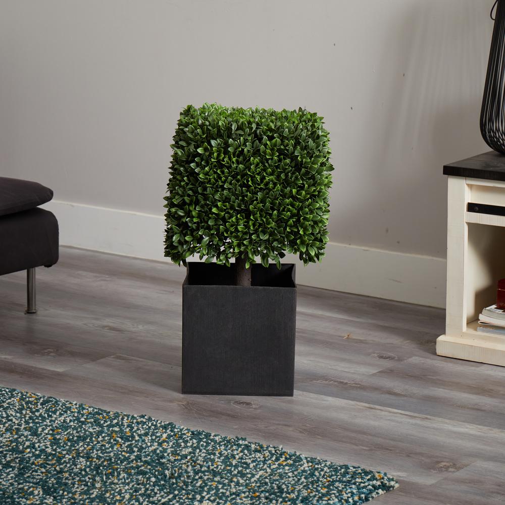 27in. Boxwood Artificial Plant in Black Planter (Indoor/Outdoor). Picture 4