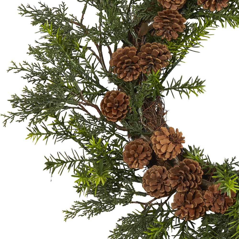 22in. Cedar, Grass and Pine Cone Artificial Wreath UV Resistant (Indoor/Outdoor). Picture 3