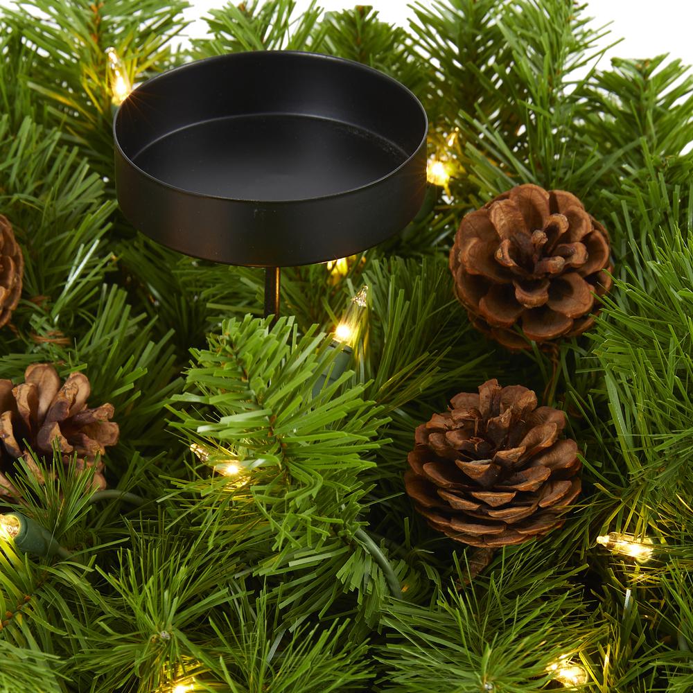 30in. Christmas Artificial Pine Triple Candelabrum with 35 Clear Lights and Pine Cones. Picture 3