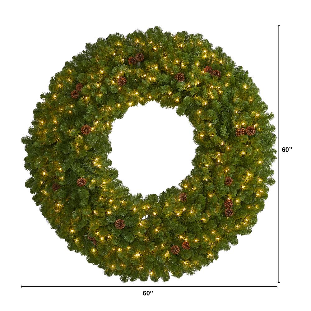 5ft. Giant Artificial Christmas Wreath with 280 Warm White Lights and Pine Cones. Picture 2