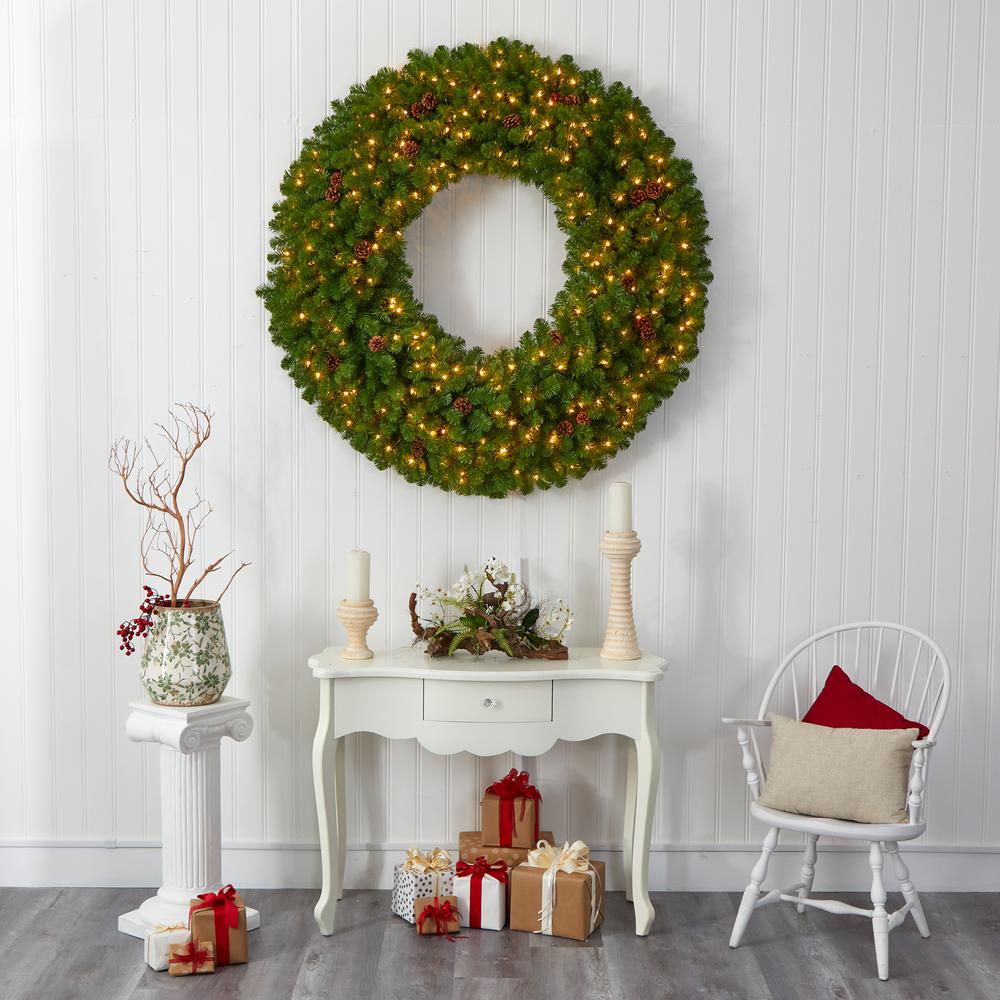 5ft. Giant Artificial Christmas Wreath with 280 Warm White Lights and Pine Cones. Picture 4