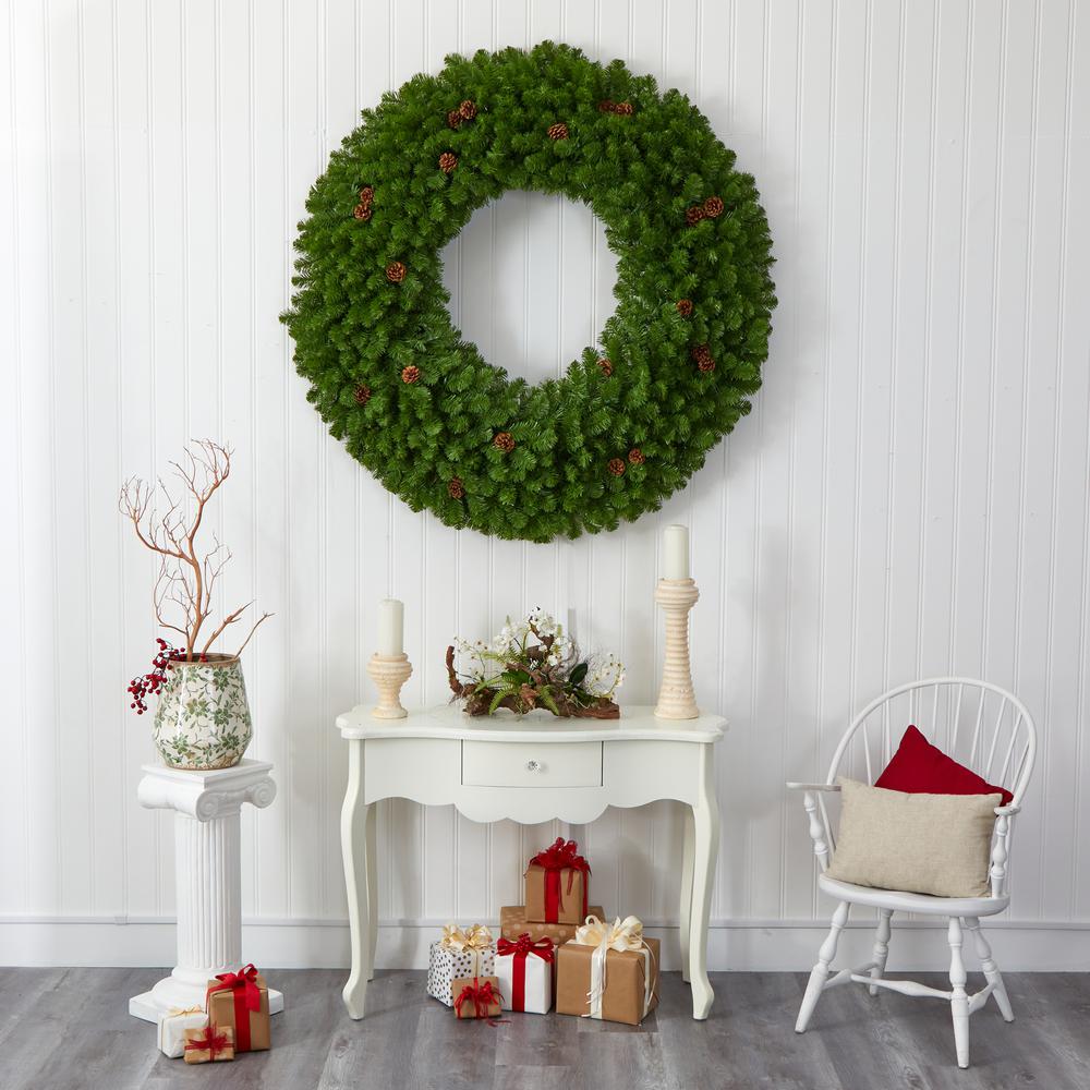 5ft. Giant Artificial Christmas Wreath with 280 Warm White Lights and Pine Cones. Picture 5