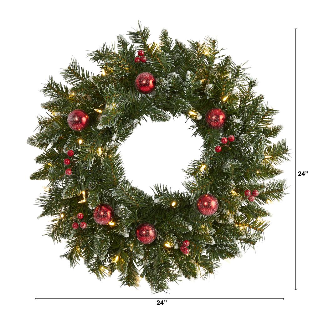 Frosted Artificial Christmas Wreath with 50 Warm White LED Lights. Picture 2