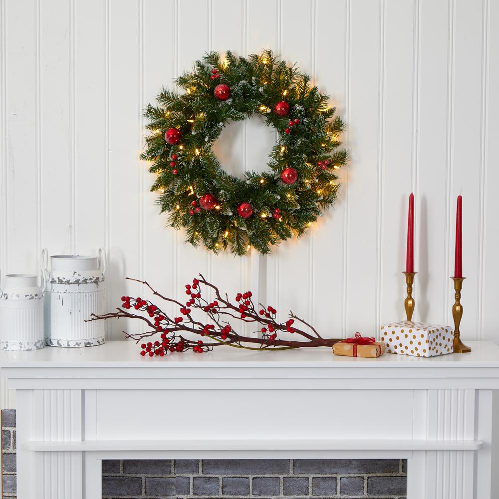 Frosted Artificial Christmas Wreath with 50 Warm White LED Lights. Picture 4