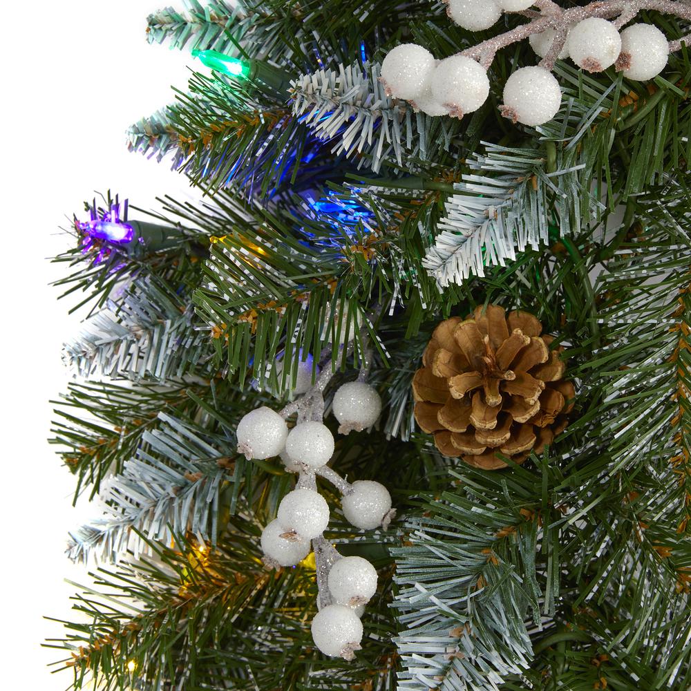 Snow Tipped Artificial Christmas Wreath with 50 Multicolored LED Lights. Picture 3